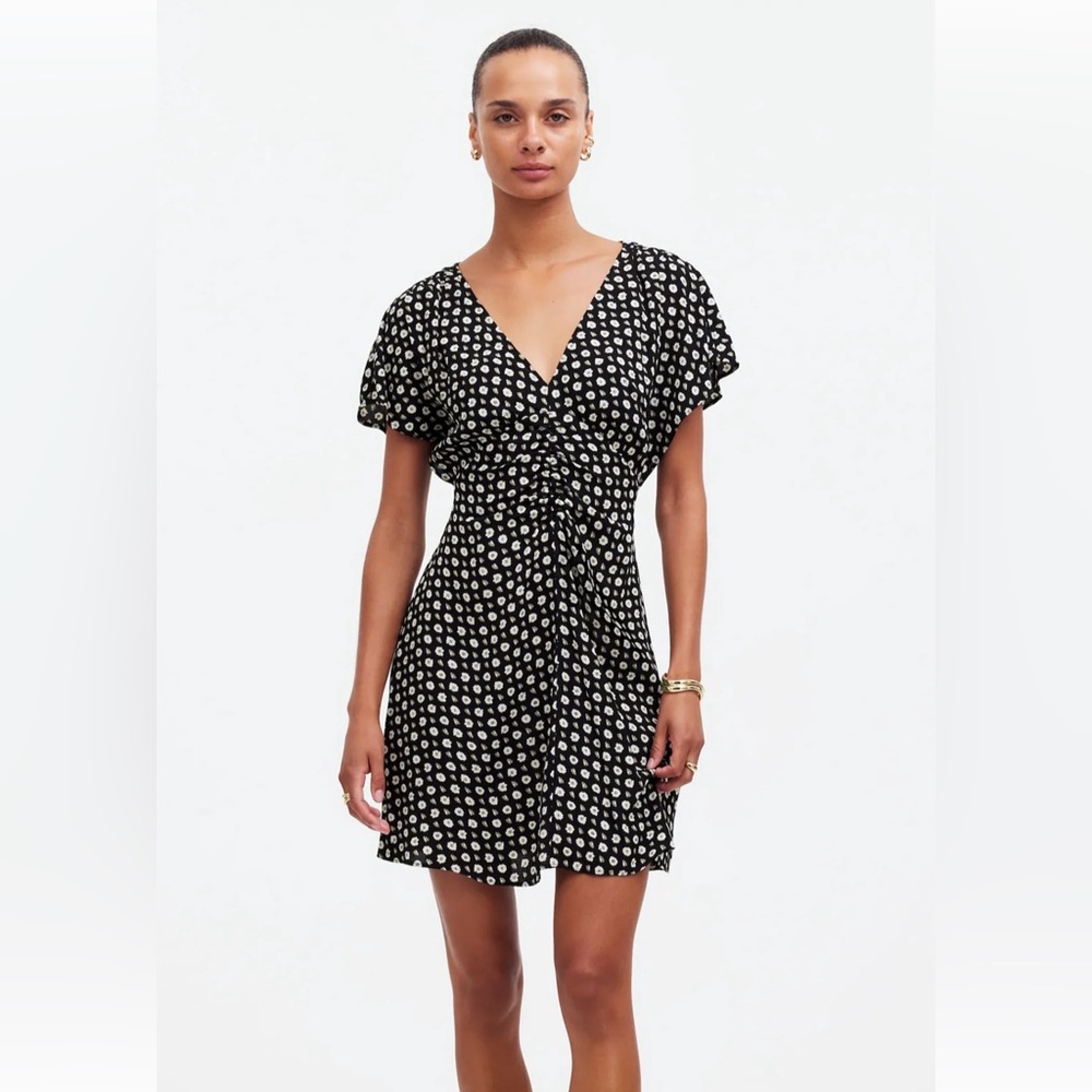 Madewell Ruched V-Neck Mini Dress in Floral | Size 6
